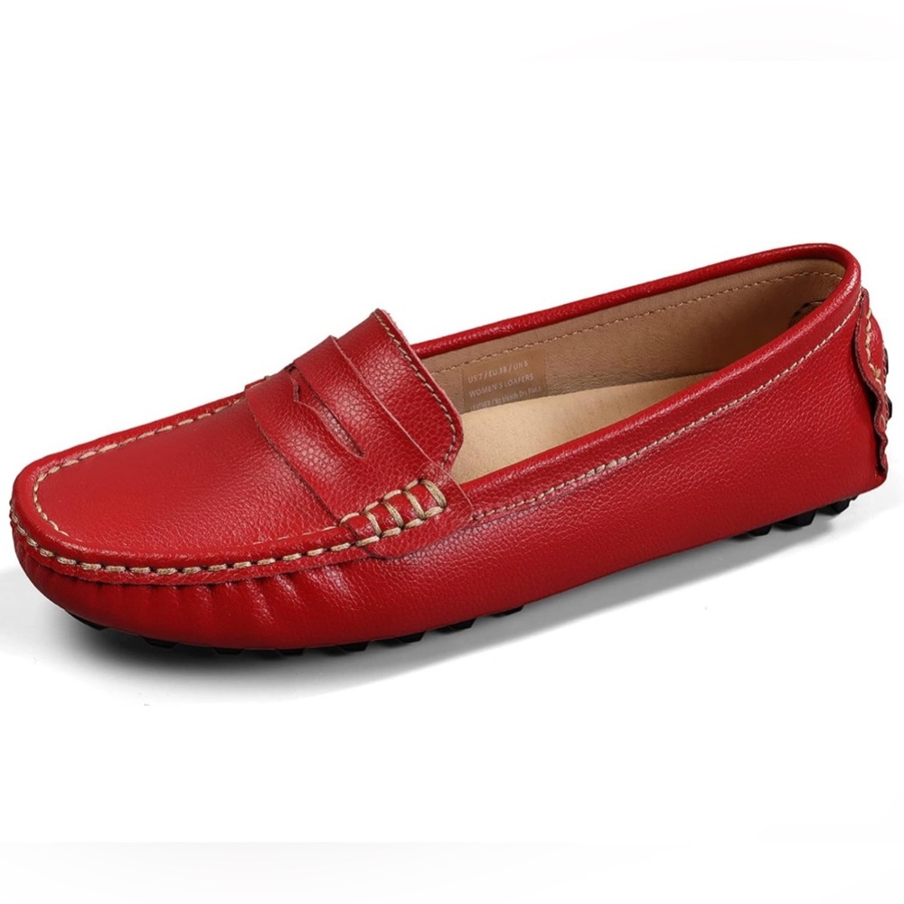 Artisure - Comfy & Stylish - Red Leather Driving Flats - Women’s 6.5
